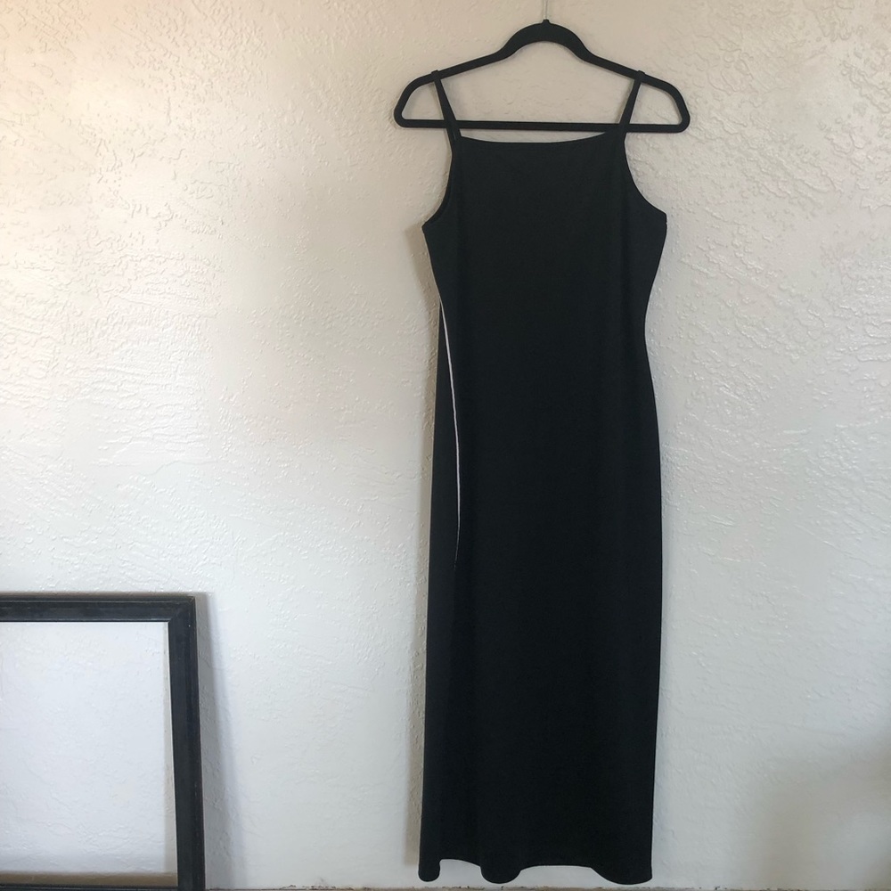 90s Bebe Black maxi dress with white stripe
